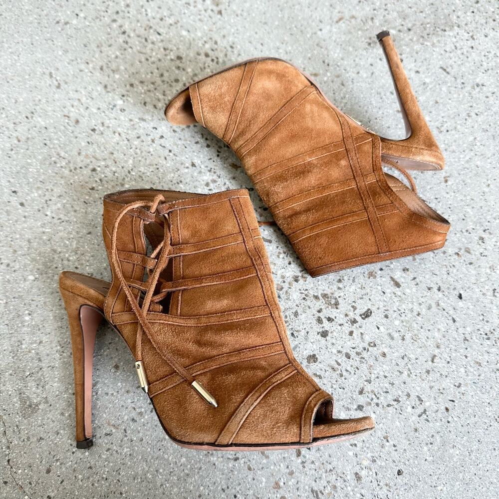 Aquazzura Brown Suede Oui Baby Peep Toe Booties